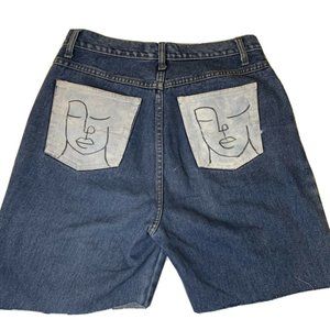 VINTAGE Denim Shorts Hand Painted 29" LA Blues Jorts 90s